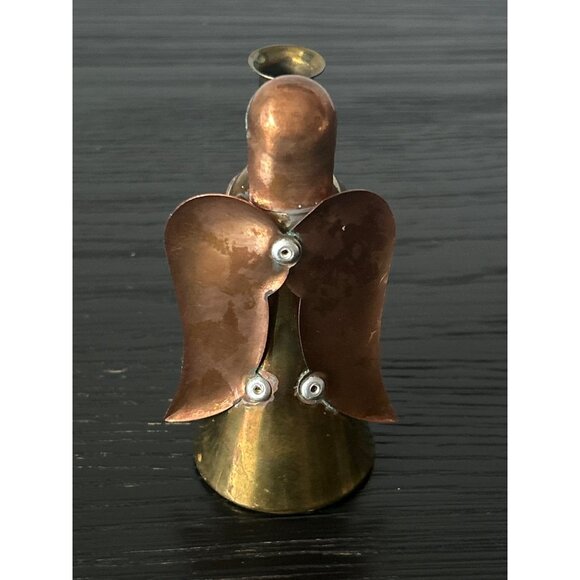 VTG Brass & Copper Angel w/Wings Figurine Thin Taper Candle Holder 4.5" Patina - Picture 3 of 9
